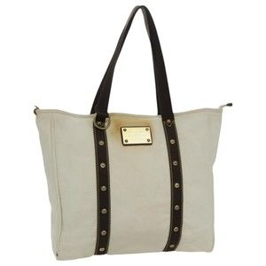 LOUIS VUITTON Antigua Cabas GM Tote Bag White Dark Brown M40033 LV Auth bs19171
